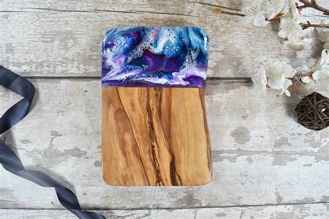 Cheese Charcuterie Board With Purple Resin Art 21cm Olive Etsy