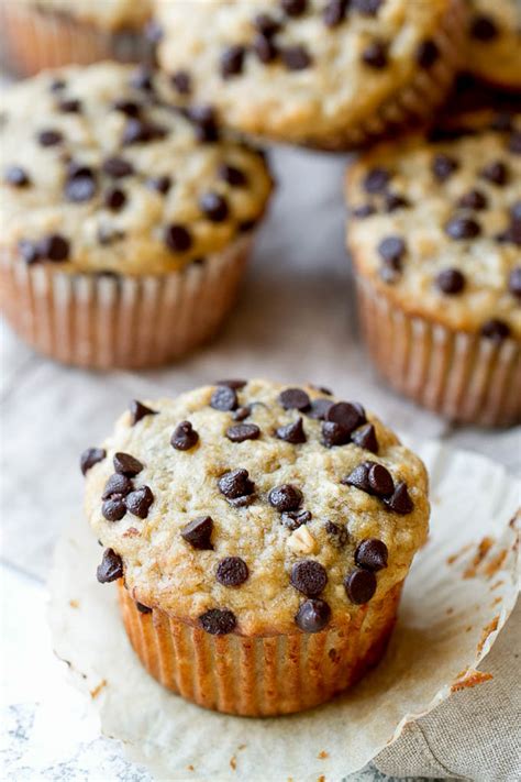 One Bowl Chocolate Chip Banana Oat Muffins Running With Spoons