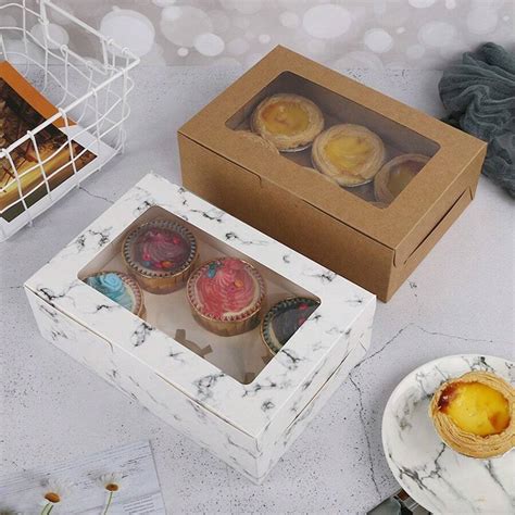 10PCS 6 Holes Cupcake Packing Box Muffin Box Biscuit Pastry Box Kraft