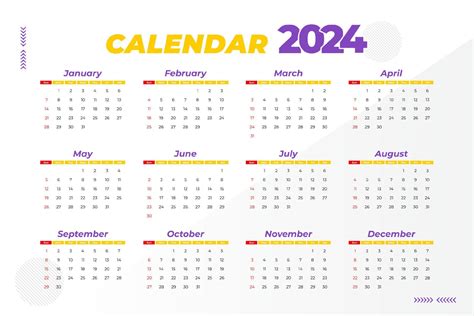 Modelo De Calendário 2024 Vetor Editável 14525497 Vetor No Vecteezy