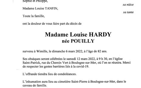 Madame Louise HARDY Pompes Funèbres Toupet Sotty