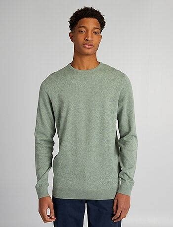 Pull Basique En Maille Unie Vert Kiabi 12 00