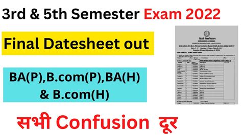 Rd Th Semester Datesheet Th Semester Final Datesheet Du Sol