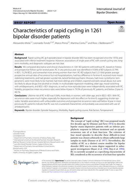 Pdf Characteristics Of Rapid Cycling In 1261 Bipolar Disorder Patients