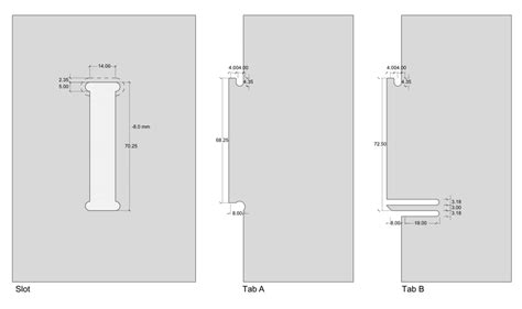 Type I T-Slot Joint: Vertical Slot and two variations of tab design ...