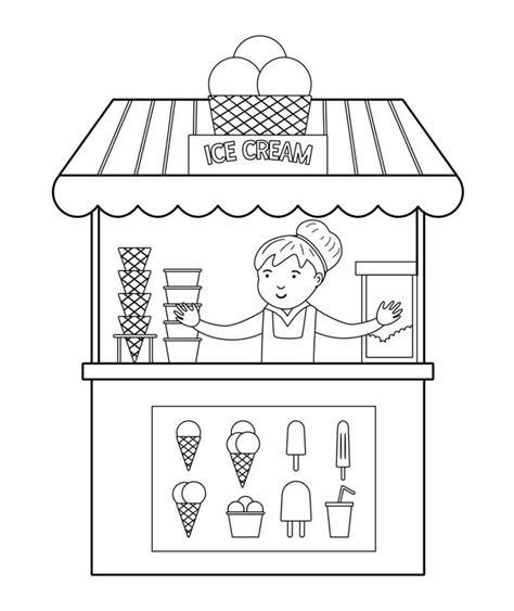 puesto de helado blanco y negro vectorial con el vendedor ilustración