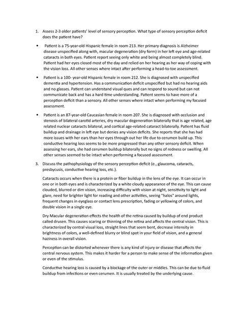 Sensoryperception - Assessing patients with sensory deficit - Assess 2-3 older patients’ level ...