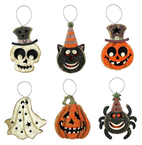 Halloween Wood Ornaments Set 6 Wood Ornaments Vintage Halloween