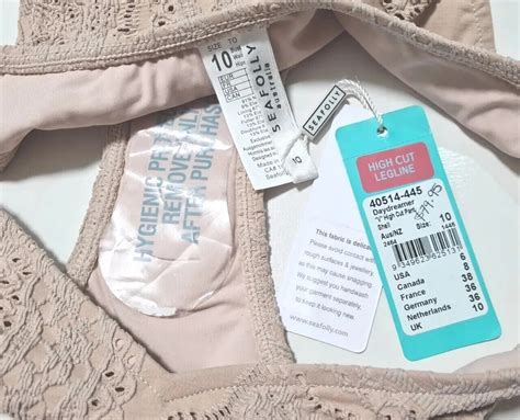 SEAFOLLY BIKINI BOTTOMS BNWT SIZE 10 M V CUT CHEEKY BRODERIE FABRIC RRP