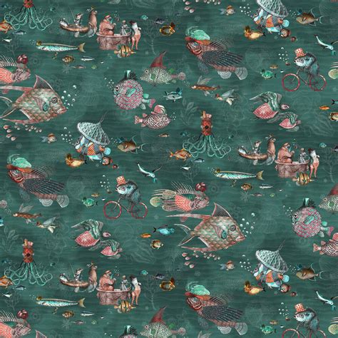 Sea Life by Brand McKenzie - Teal & Coral - Wallpaper : Wallpaper Direct