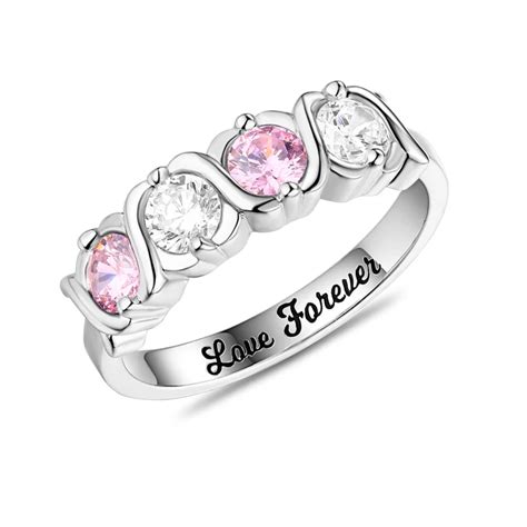 Ailin Personalized Ring Women 925 Sterling Silver Four Birthstones Ring