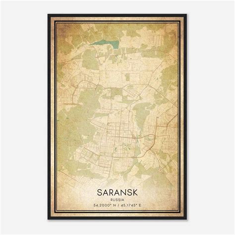 vintage saransk russia map poster saransk city road wall art print custom maps posters