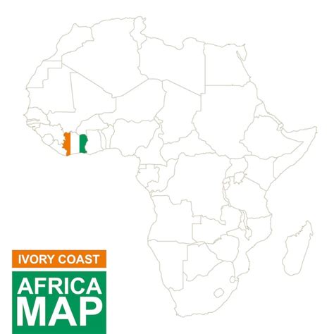 Mapa contorneado de áfrica con costa de marfil resaltada mapa y