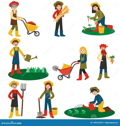 Flat Design Farmers Set Illustration Vector Farmer Harvesting Crop