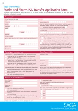 Fillable Online Stocks And Shares Isa Transfer Application Form Saga