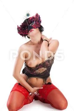 Sexy Naked Woman In Mask Sexy Naked Woman In Mask Isolated On White Mode Stock Photo 256520040