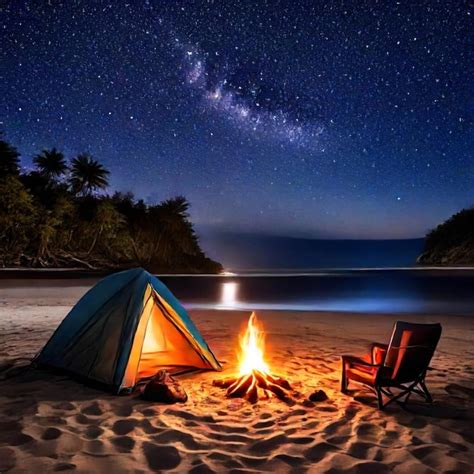 A campfire on a beach with a campfire and a campfire | Premium AI ...