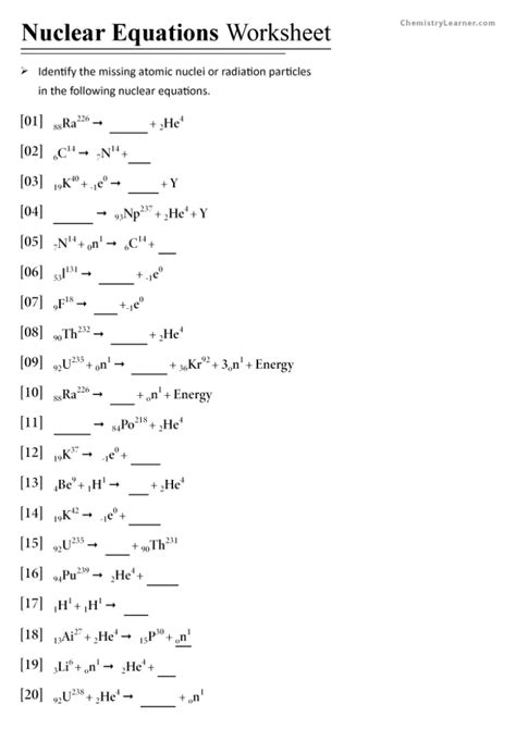 Free Printable Nuclear Decay Worksheets