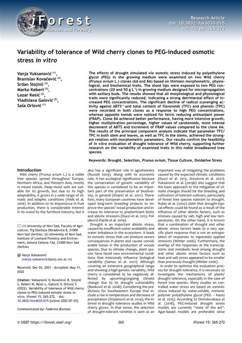 Pdf Variability Of Tolerance Of Wild Cherry Clones To Peg Induced