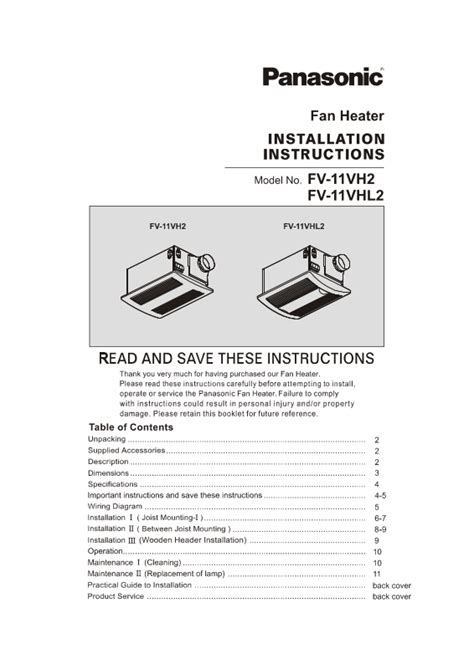 Panasonic fv-11vhl2 installation