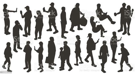 22 People Are Shown As Charcoal Gray Silhouettes In A Variety Of In