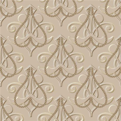 Floral Baroque D Seamless Pattern Vector Embossed Beige Background