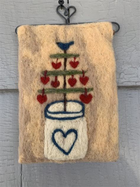 Heart Crock Unique Hand Crafted Folk Art Wool Felt Paintings