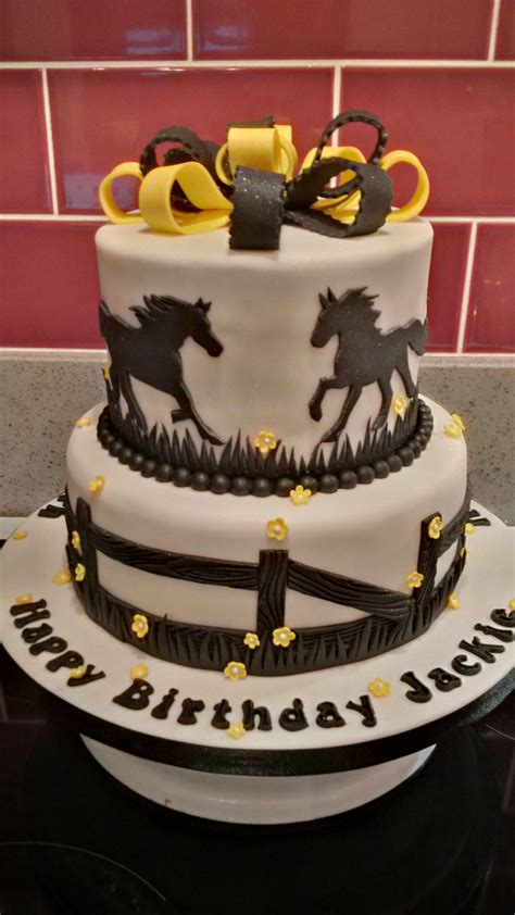 Horse Themed Black Silhouette Double Sided Birthday Cake 30th Birthday