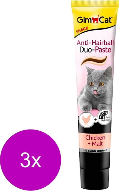 Gimcat Anti Hairball Duo Pasta Kattensnack 3 X Kip Mout 200 G Bol