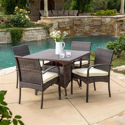 Noble House Patterson Multi Brown Piece Faux Rattan Patio Outdoor