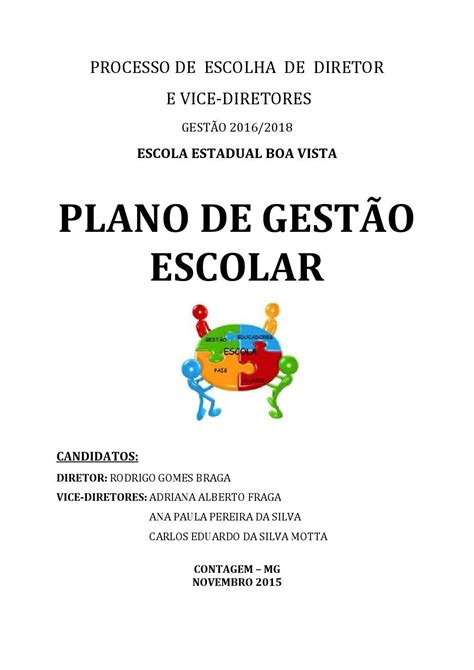 Plano De Trabalho De Gestão Escolar Pronto