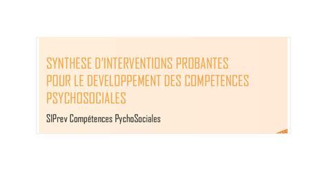 Synthèse Dinterventions Probantes Pour Le Développement Des