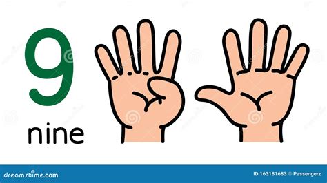 9 Kid`s Hand Showing The Number Nine Hand Sign Stock Vector