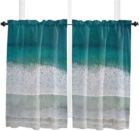 Window Curtains Inches Long Set Of Panels Coastal Turquoise Ombre