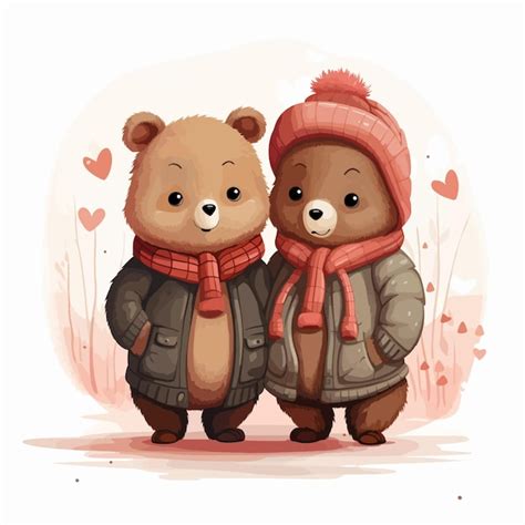 Premium Vector Cute Bears Couple Hugging Vector Illustration