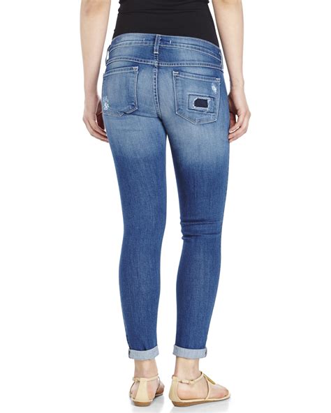 Lyst Flying Monkey Medium Wash Distressed Cropped Jeans In Blue