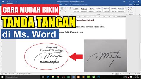 Cara Memasukan Tanda Tangan Di Microsoft Word Youtube