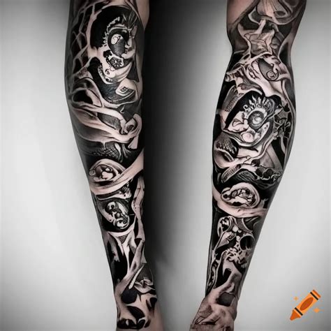 Black And White Ocean Tattoo Sleeve