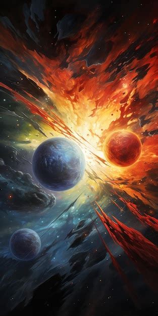 Pintura De Una Colisión Planetaria Con Dos Planetas En Una Galaxia Ai Generativa Foto Premium