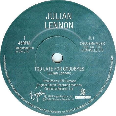 Julian Lennon ‎– Too Late For Goodbyes UK 7" Vinyl 45rpm - Records