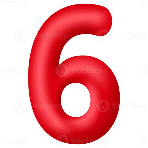 Red 3d Number Six Isolated On Transparent Background Decorative