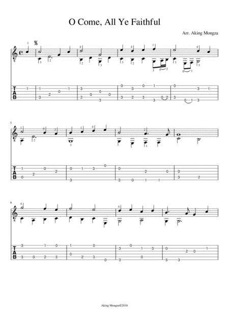 O Come All Ye Faithful Tab By John Reading Guitar Tablature Digital Sheet Music Sheet