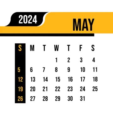 Design De Calendário De Estilo Minimalista De Maio De 2024 Vetor PNG