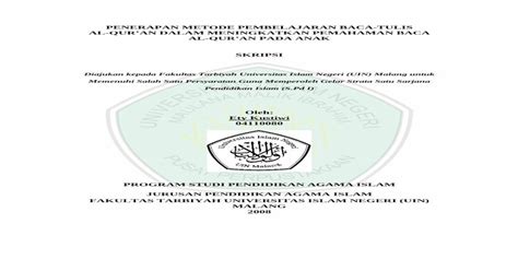 Penerapan Metode Pembelajaran Baca Tulis Al Etheses Uin Malang Ac Id