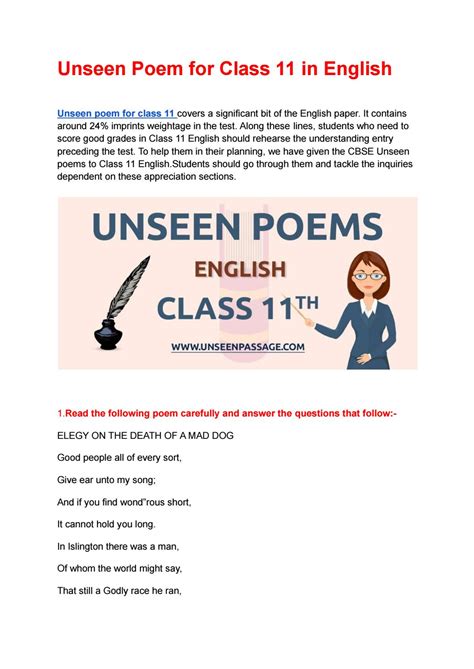 Unseen Poem For Class 11 In English Latest Unseen Poem By Unseenpassage Issuu