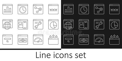 Set Line Browser Window Graph Chart Infographic Web Developer