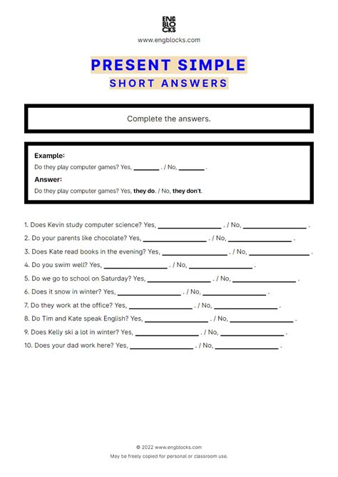 Present Simple Short Answers