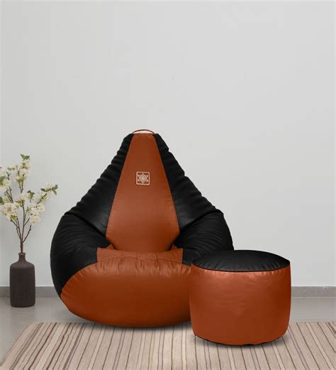 Buy Classy XXXL Leatherette Bean Bag With Beans In Black Tan Colour