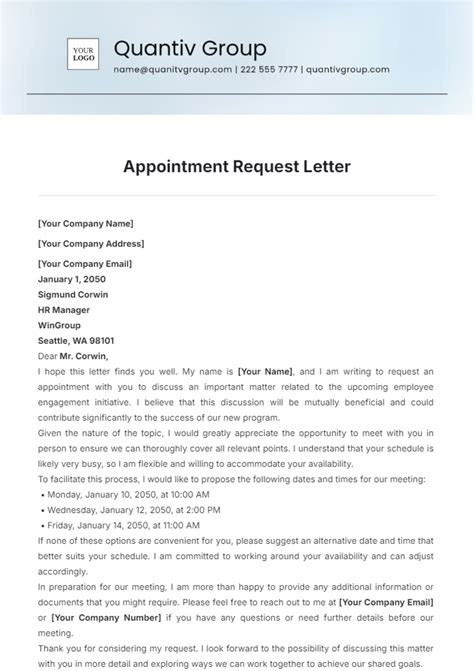 Free Appointment Request Letter Template Edit Online And Download