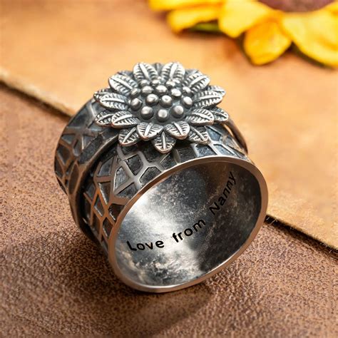 Custom Sunflower Fidget Ring Anti Anxiety Flower Spinner Ring Worry